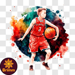 young basketball player with colorful paint splashes background png design 77