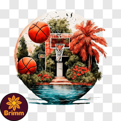 scenic basketball court with palm trees and pool png design 84