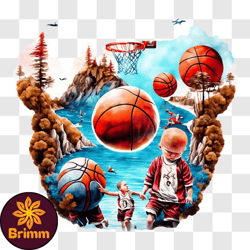 children playing basketball in water   artwork png design 92