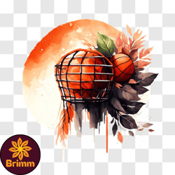 basketball ball in an orange cage with full moon png design 95