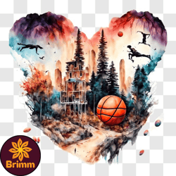 abstract basketball artwork with birds and trees png design 96