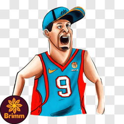 serious man with basketball in blue and red jersey png design 97