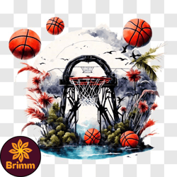 basketball hoop in water with flying basketball png design 101