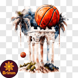 floating basketball ball on ancient pillars png design 102