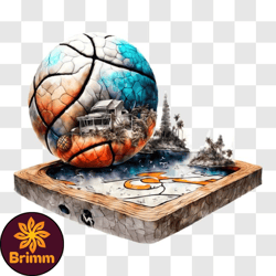 basketball ball floating on wooden box png design 106