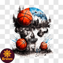 skull with basketball artwork png design 108