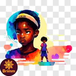 encouraging illustration of young black girl and basketball player png design 118