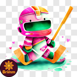 colorful cartoon character skating with hockey stick png design 121