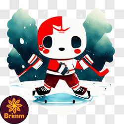 fun cartoon illustration of hockey player on frozen pond png design 127