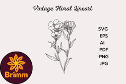 vintage flower line drawing clipart design 172