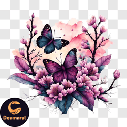 colorful butterflies and pink flowers png design 211