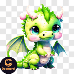 cute green dragon with wings and crown png design 222