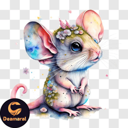 cute mouse with flower crown png design 227