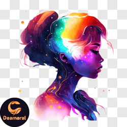 peaceful and dreamy portrait with colorful galaxy png design 228