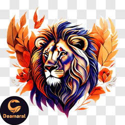 vibrant lion with colorful mane and surroundings png design 232