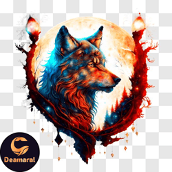 mystical wolf with glowing features standing in front of a full moon png design 238