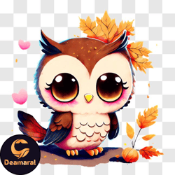 adorable owl on fall leaves png design 243