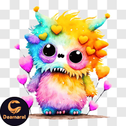 colorful monster with hearts stickers for your electronic devices png design 252