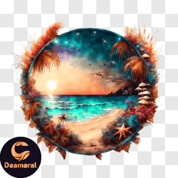 tropical beach sunset with palm trees and vibrant sky png design 257