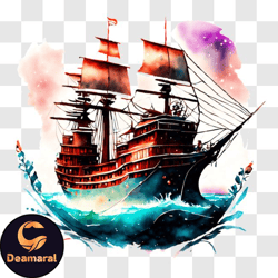 old fashioned sailing ship on a choppy sea png design 270