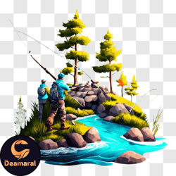scenic fishing on a rocky riverbank png design 274