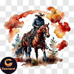 cowboy riding horse in the countryside png design 280