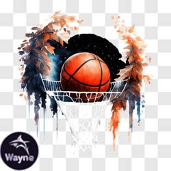 basketball hoop with ball on dark background png