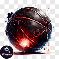 Black Basketball with Red Splatters PNG