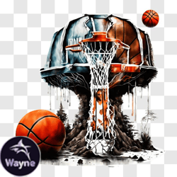 unique basketball scene with upside down tree basketball png