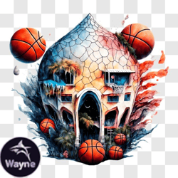 unique basketball themed house with rainstorm png