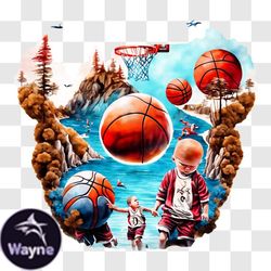 children playing basketball in water   artwork png