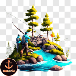 scenic fishing on a rocky riverbank png design 274