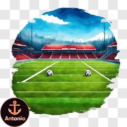 soccer field with white lines, soccer balls, and stadium png28 design 283