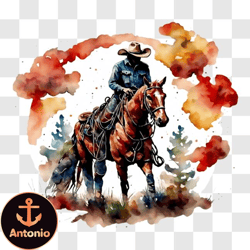 cowboy riding horse in the countryside png design 280
