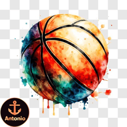 colorful basketball ball with paint splatters png design 284