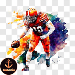 football player in orange uniform on colorful background png design 302