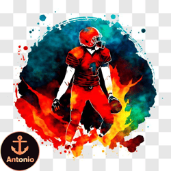 football player holding a football in front of splashes of colorful paint png design 319