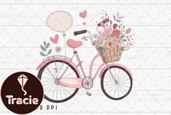 pink bicycle watercolor vintage clipart design 01