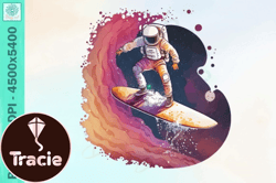 astronaut surfing vintage png watercolor design 72