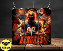 cincinnati bengals  tumbler wrap, crack hole design, logo nfl football, sports tumbler png, tumbler design 03