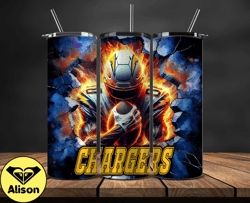 los angeles chargers tumbler wrap, crack hole design, logo nfl football, sports tumbler png, tumbler design 09