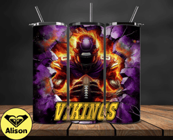 minnesota vikings tumbler wrap, crack hole design, logo nfl football, sports tumbler png, tumbler design 32