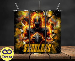 pittsburgh steelers tumbler wrap, crack hole design, logo nfl football, sports tumbler png, tumbler design 29