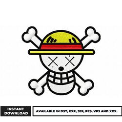 luffy skull logo embroidery design