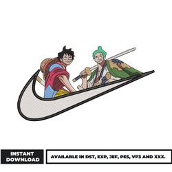 luffy x zoro swoosh embroidery design