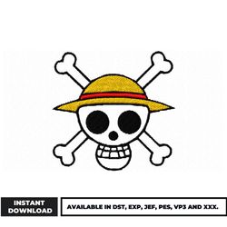 one piece luffy skull embroidery design