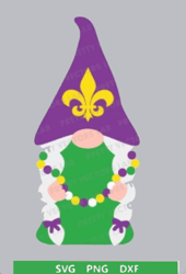 mardi gras gnome girl svg, mardi gras svg dxf eps png, gnome with beads cut files, fleur de lis, louisiana parade