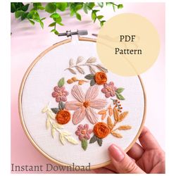 hand embroidery botanical pattern , floral embroidery pdf