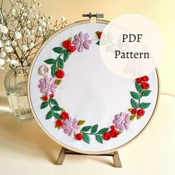 floral embroidery pattern, flowers meadow embroidery pdf pattern, with instructions