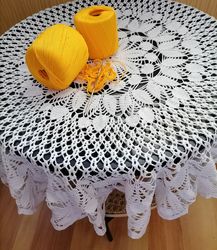 white mini tablecloth handmade crochet 79 cm/31.1inch